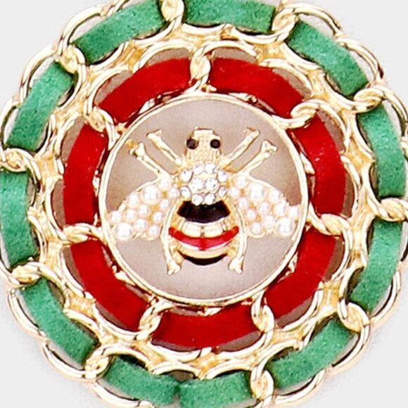 Honey Bee Green & Red Suede Round Necklace Set - Picture 4 of 7